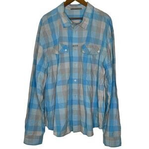 Marithe Francois Girbaud Blue Plaid Print Button Long Sleeve Shirt 4XL Men